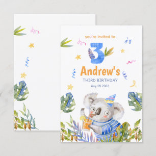 Koala Safari Animals, Koala Birthday  Invitation