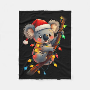 Koala Santa Hat Lights Christmas Cute Xmas Pajama Fleece Blanket