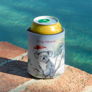 Koala Sitting in a Gum tree Merry Christmas Can Cooler
