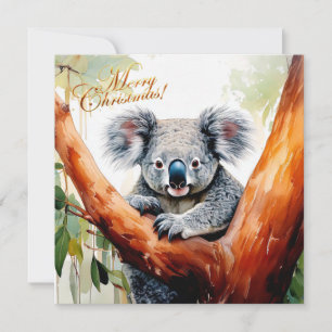 Koala Sitting in a Gum tree Merry Christmas Holiday Card