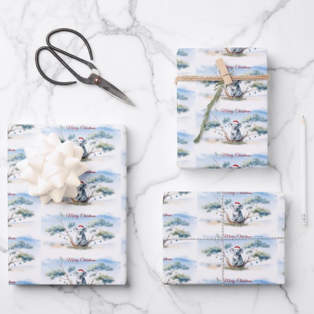 Koala Sitting in a Gum tree Merry Christmas Wrapping Paper Sheet (Front)