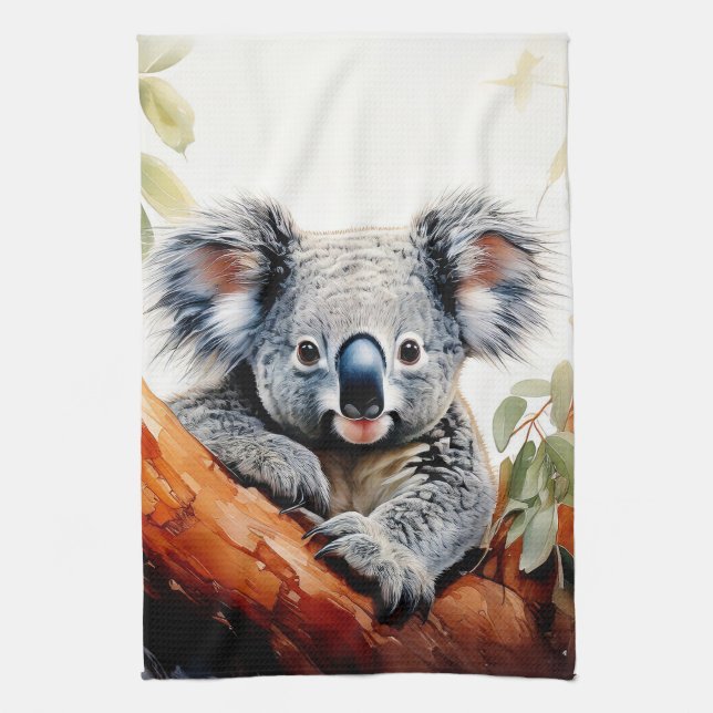 Koala Sitting in a Gum tree Tea Towel (Vertical)