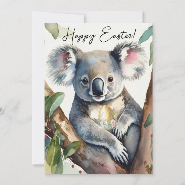 Koala sitting in a gumtree holiday card (Front)