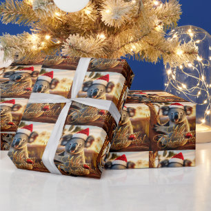 Koala sitting in Gumtree Merry Christmas Wrapping Paper
