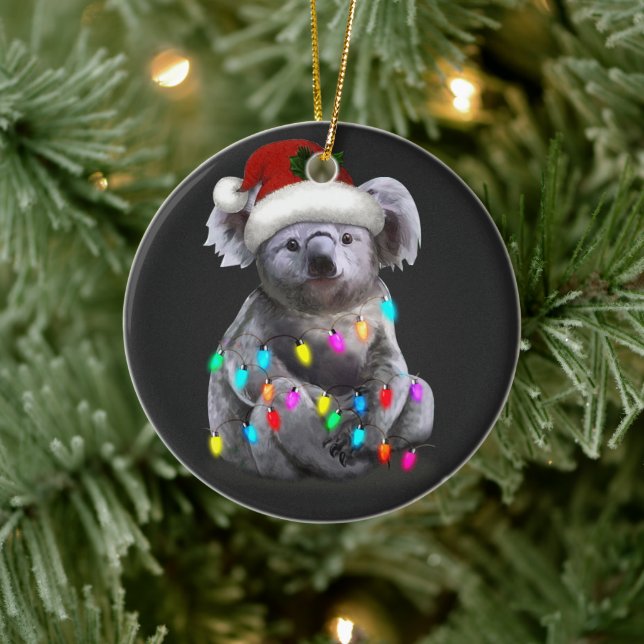 Koala Sitting With Christmas Lights Xmas Season Ceramic Ornament (Tree)