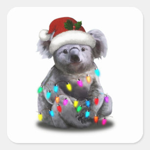 Koala Sitting With Christmas Lights Xmas Season Square Sticker