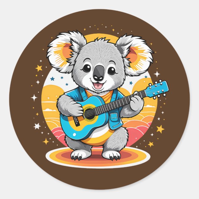 Koala Strumming a Guitar Classic Round Sticker (Front)