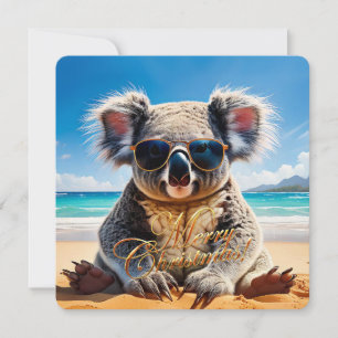 Koala Sunglass Sunny Beach Merry Christmas Holiday Card