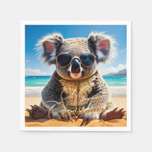 Koala Sunglass Sunny Beach Merry Christmas Napkin