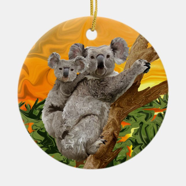 Koala Sunset Ceramic Tree Decoration (Front)