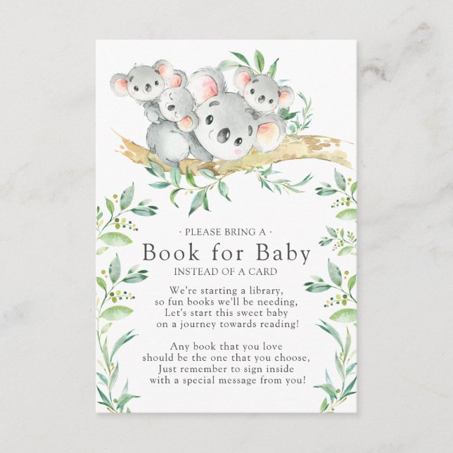 Koala Triplets Baby Shower Book for Baby Card (Front)