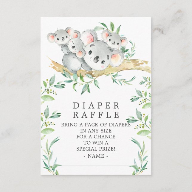 Koala Triplets Baby Shower Diaper Raffle Ticket Enclosure Card (Front)