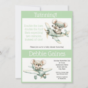 Koala Twin Baby Shower Invitation Gender Neutral