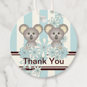 Koala Twin Boy Baby Shower / Birthday Thank You Favour Tags