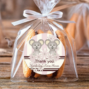 Koala Twin Girl Baby Shower / Birthday Thank You Classic Round Sticker