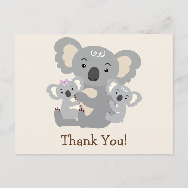 Koala Twins Baby Shower Thank You Postcard (Front)