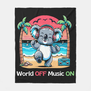 Koala Vibing on the Beach Fleece Blanket