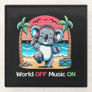 Koala Vibing on the Beach Glass Coaster