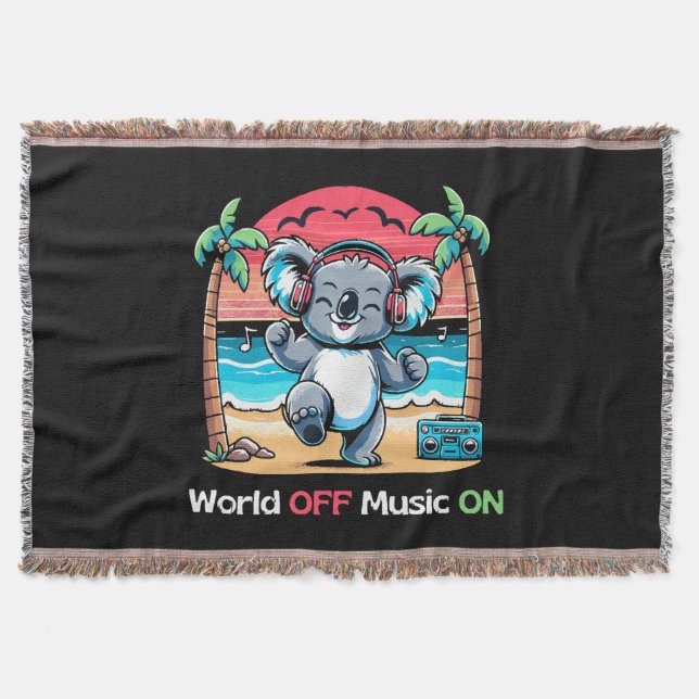 Koala Vibing on the Beach Throw Blanket (Front)