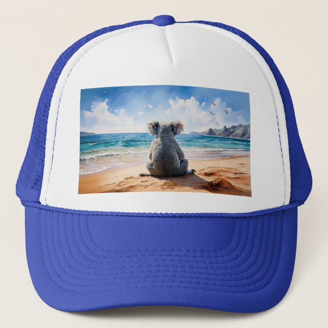 Koala watching the ocean trucker hat (Front)