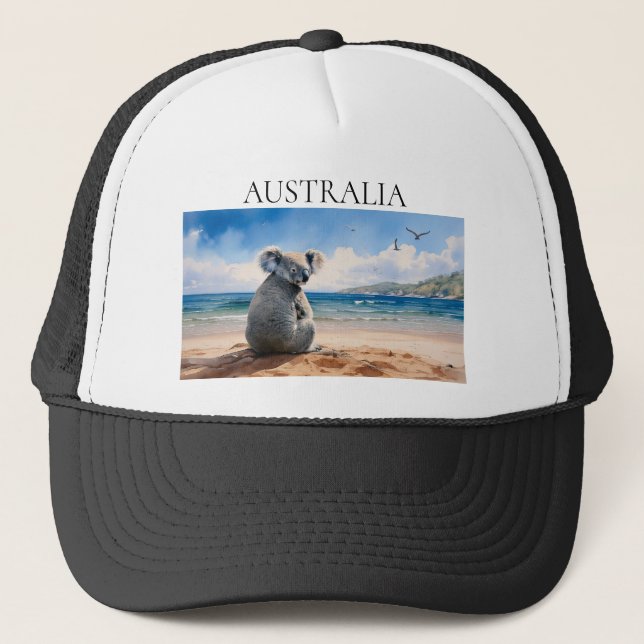 Koala watching the ocean trucker hat (Front)