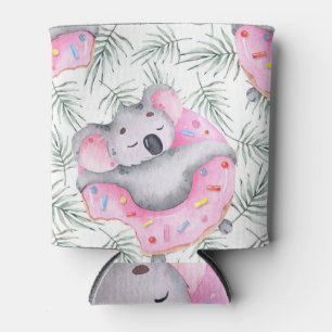 Koala watercolor, tropical pattern. can cooler