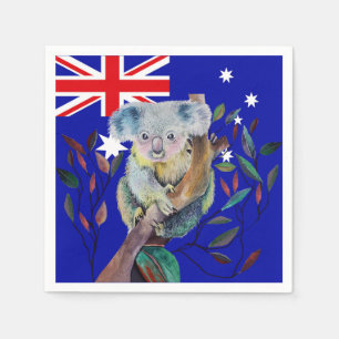 Koala watercolour gum tree Australian flag Napkin