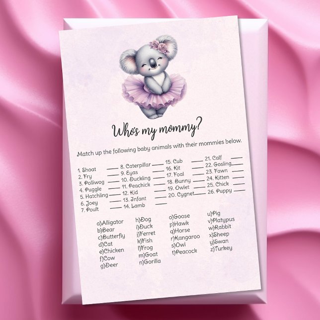 Koala Who's My Mummy Baby Shower Game Card (Creator Uploaded)