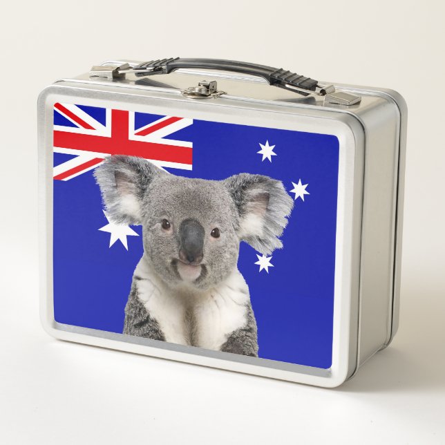 Koala with Australian Flag Background   Metal Lunch Box (Front)