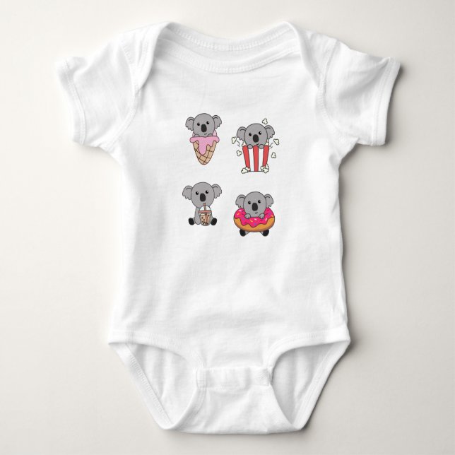 Koala With Candy Kawaii Koalas With Food Baby Bodysuit (Front)