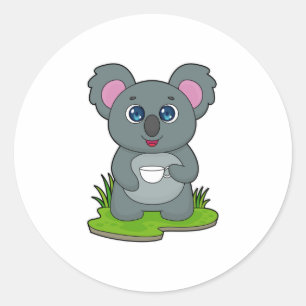 Koala with Coffee cup Classic Round Sticker