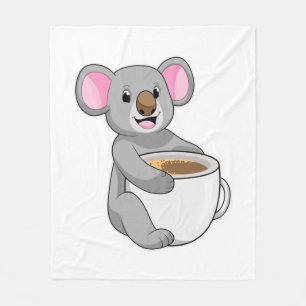 Koala with Coffee Cup Fleece Blanket