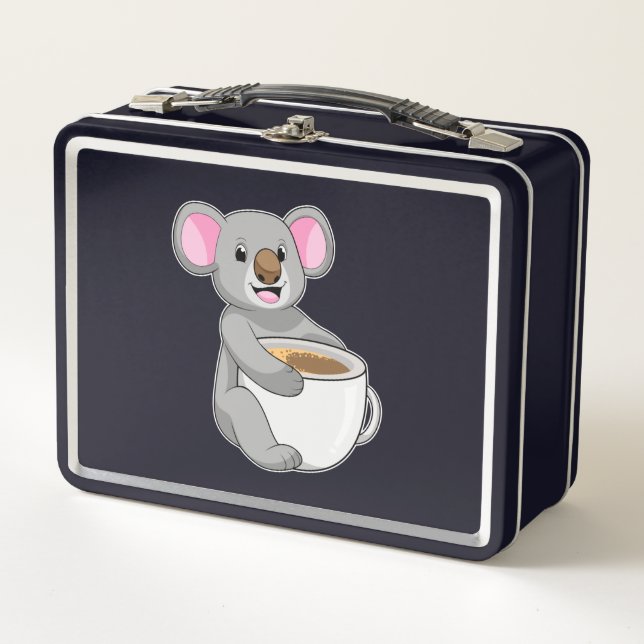 Koala with Coffee Cup Metal Lunch Box (Front)