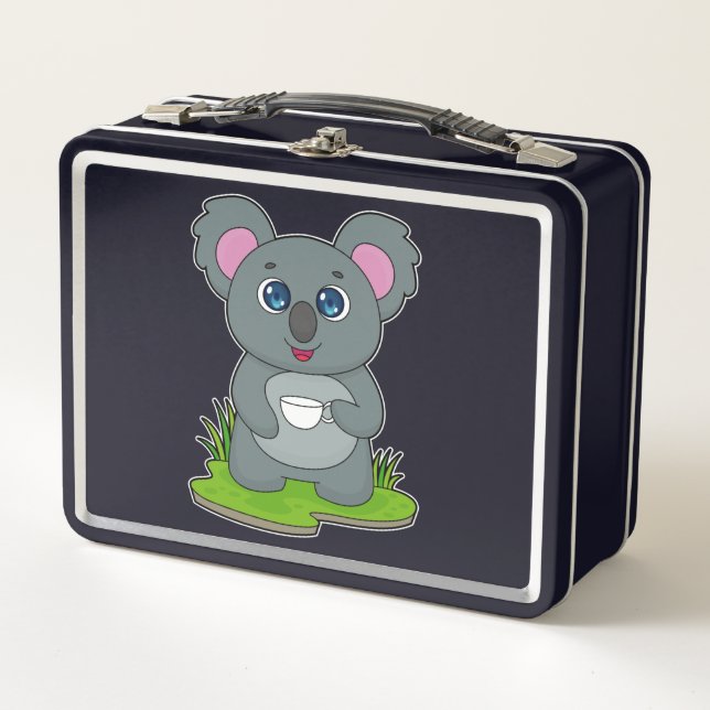 Koala with Coffee cup Metal Lunch Box (Front)