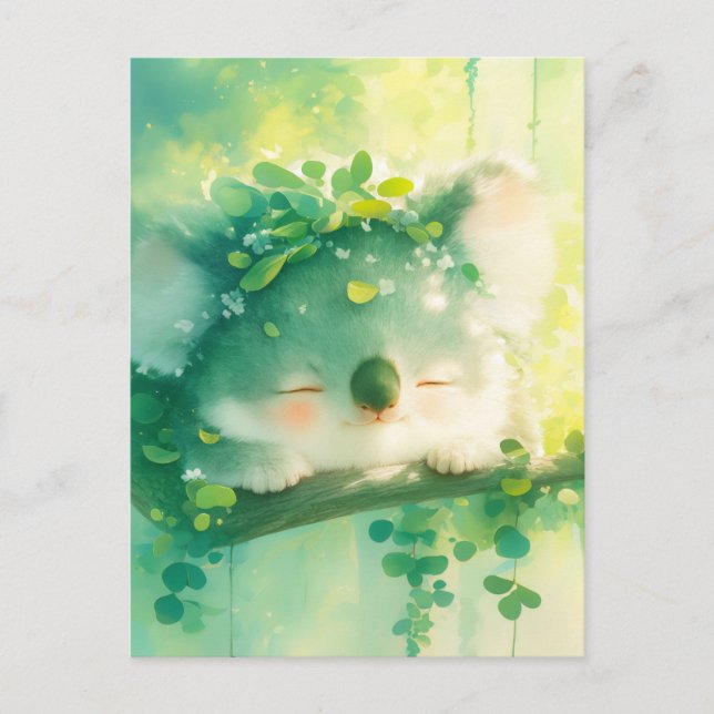 Koala with Leaf Crown in Sunlit Forest Postcard (Front)