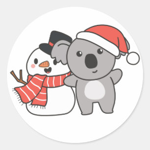 Koala With Snowman In Winter For Christmas Classic Round Sticker