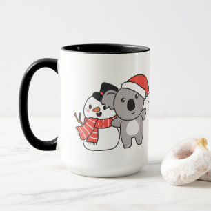 Koala With Snowman In Winter For Christmas Mug
