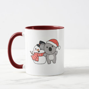 Koala With Snowman In Winter For Christmas Mug