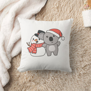 Koala With Snowman In Winter For Christmas Throw P Cushion