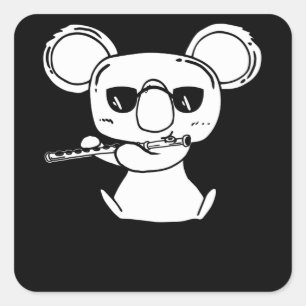Koala With Transverse Flute Flautist Flute Player Square Sticker