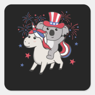 Koala With Unicorn For Fourth Of July Fireworks Square Sticker