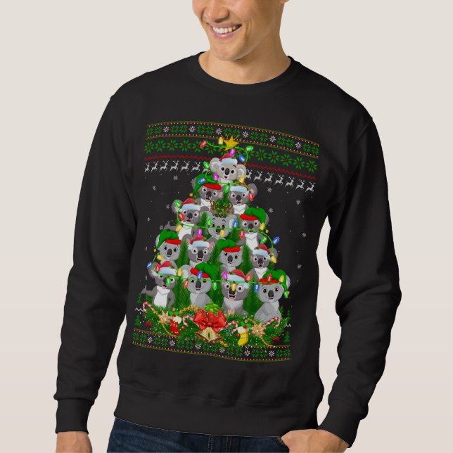 Koala Xmas Lighting Tree Santa Koala Ugly Christma Sweatshirt (Front)