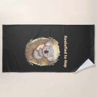 "Koalafied to Nap – Cute Sleepy Koala T-Shirt" Beach Towel