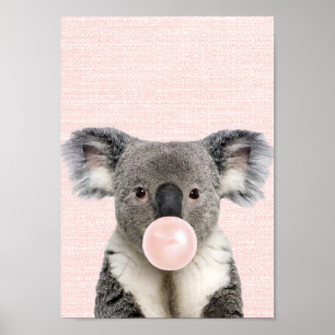 Koalas blowing bubble gum poster