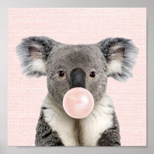 Koalas blowing bubble gum poster