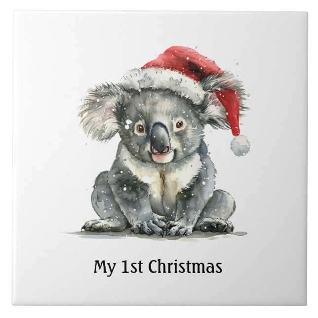 Koala's First Christmas Cuddles, custom Ceramic Tile (Front)