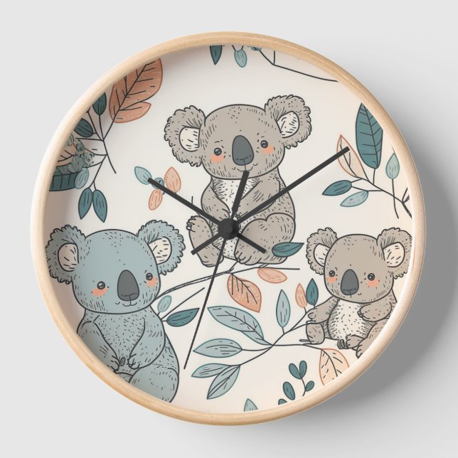 Koalas in Bloom Nursery Clock (Front)