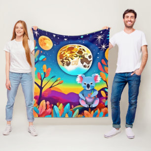 Koala's Moonlit Night Fleece Blanket