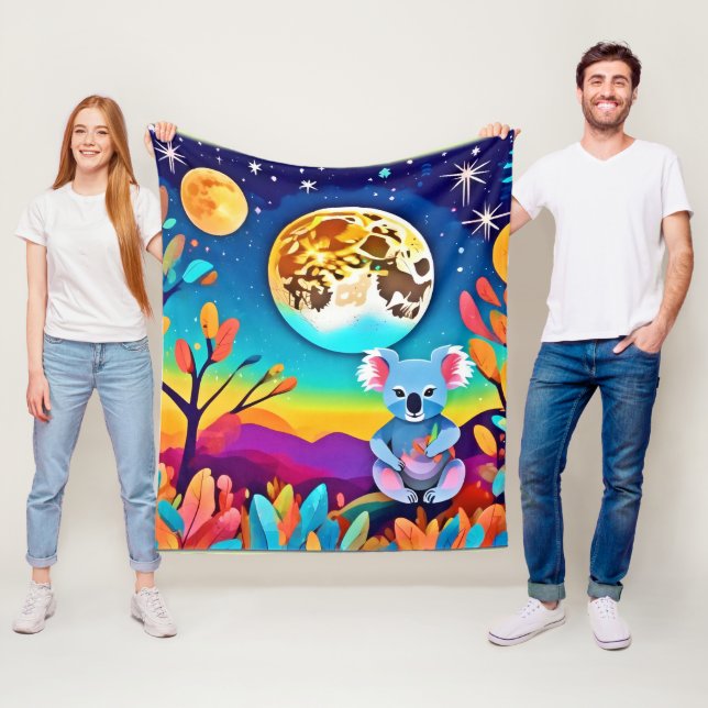 Koala's Moonlit Night Fleece Blanket (In Situ)