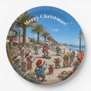 Koalas Skateboarding Christmas Paper Plate